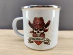 International Harvester Totenkopf Emaille Tasse Oldtimer Farm